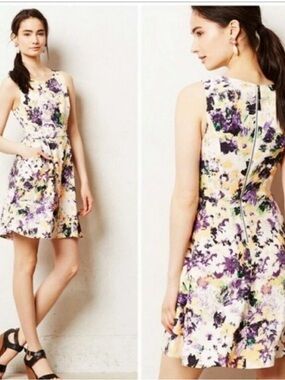 Maeve Anthropologie Neon Floral Pebble Dress Sleeveless Size 14 Side Pockets